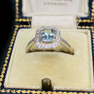Reserved - Art Deco,  Platinum Aquamarine & Diamond engagement ring,  C1925 3