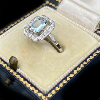 Reserved - Art Deco,  Platinum Aquamarine & Diamond engagement ring,  C1925 5