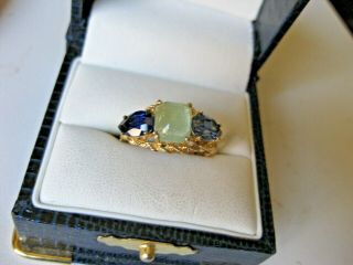 Vintage 14k Yellow Gold Ring:natural Aquamarine & Sapphires