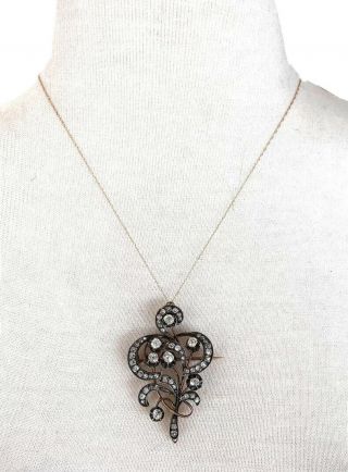 19th Century Russian Rose Cut Diamond Broach/pin Pendant Necklace 2 Carats 17 G