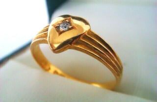 Extremely Rare 18ct Gold & Old Cut Diamond Victorian Heart Ring Chester 1897