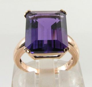 Big 9k 9ct Rose Gold Amethyst Emerald Cut Art Deco Ins Solitaire Ring Size