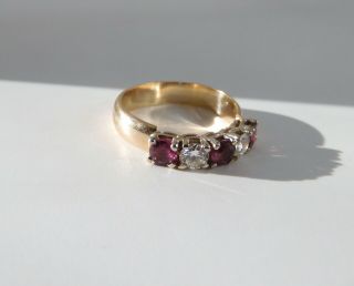 Antique 14k Yellow Gold Natural Ruby & Diamond Five Stone Ring 1.  1 Tcw 5 Grams