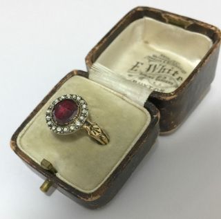 A Georgian 2ct Garnet Intaglio & Rose Cut Diamond Cluster Ring 1800 