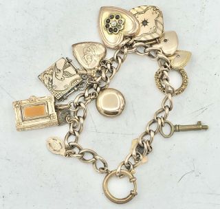 Insane Vintage Gold Filled Charm Bracelet 8” Massive Heavy