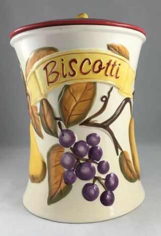 Biscotti Cookie Jar Hand Painted For Nonni’s 11” Tall Fruits Pear/grapes/apples