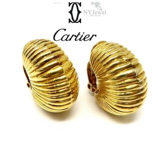 Nyjewel Cartier 18k Yellow Gold Large Heavy Shell Clip On Earrings