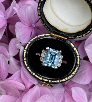 Art Deco Aquamarine And Diamond Platinum Ring 0.  12ct,  2ct Aquamarine
