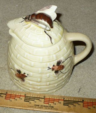 Vintage Ceramic Bee Hive Honey Pot Jar Pitcher Creamer Syrup With Lid Japan