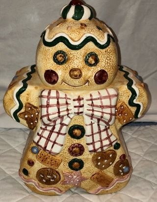 Vintage Jay Imports Ceramic Christmas Gingerbread Ginger Man Canister Cookie Jar