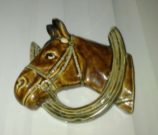 Vintage Ceramic Wall Hanging Horse Head / Horse Shoe Lucky Tooth Pick Holder
