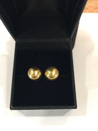 Gurhan Signed 24k Earrings Gold Solid Button With 18k Backs