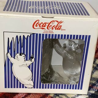 Coca - Cola Polar Bear Handle Glass Coke Mug 1998 Edition “vintage” Heavy Crystal