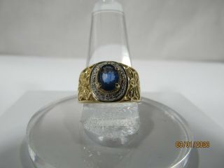 Striking 14 K Two - Tone Yellow And White Gold Sapphire & Diamond Ring