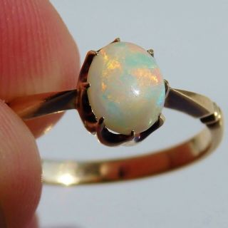 Stunning Vintage Art Deco 9ct Gold Cabochon Opal Ring C1930; Uk Size 