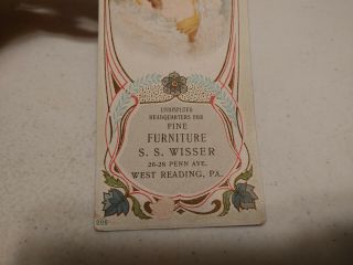 Vintage S.  S.  Wisser Fine Furniture West Reading PA Woman Advertising Bookmark 3