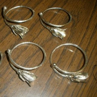 Vintage Silver Color Metal Rose Bud Napkin Ring Holder Set Of Six 4 Napkin Rings