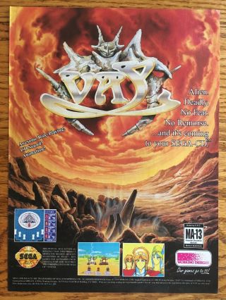 Vay Sega Cd 1994 Vintage Game Poster Ad Print Art Rare Rpg Genesis