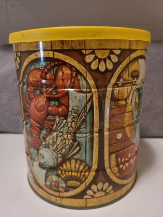 Vintage Folger Coffee Tin Can Lobster Fish Rooster Fruit