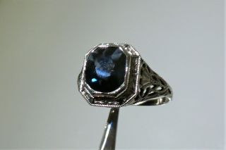 Estate 2.  50 Ct Natural Blue Sapphire 14k White Gold Art Deco Filigree Ring