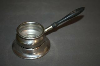 Vintage Tin Metal Tea Strainer With Wood Handle And Under Drip Plate Spoon Rest