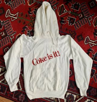 Vintage Nos 90’s Coke Is It White Hoodie Sweatshirt Coca Cola Size Xs Small