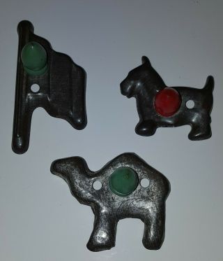 Vintage Tin Metal Aluminum W/wood Handle Cookie Cutters Scottie Dog Camel & Flag