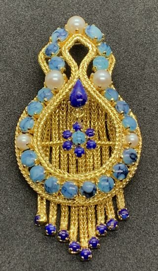 1965 Christian Dior Germany Jeweled Tick Tock Drippy Moving Tassels Brooch