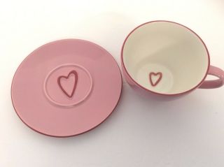 Starbucks 2006 12 Oz Set Of 1 Cup And Saucer Pink Heart Mug & Plate