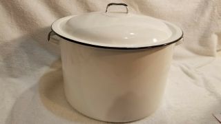 Vintage White Enamel Cooking Pot With Lid