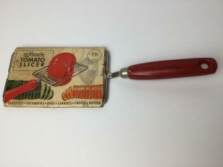 Vintage Ekco Miracle Tomato Slicer Red Wood Handle With Hole For Hanging