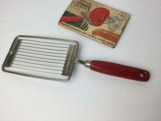 Vintage Ekco Miracle Tomato Slicer Red Wood Handle with Hole for Hanging 3