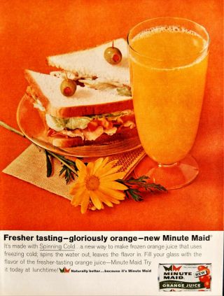 Vtg 1962 Minute Maid Orange Juice Retro Advertisement Print Ad Art