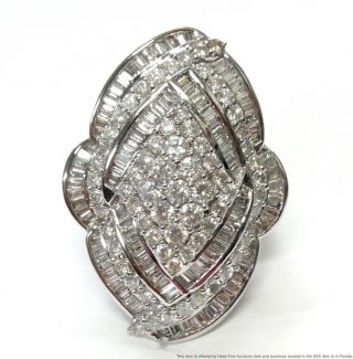 Massive 4.  80ctw Diamond 14k White Gold Ring 15.  2gr Ladies Designer Statement Sz7
