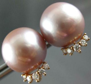 Large.  24ct Diamond & Aaa Pink South Sea Pearl 18k Rose Gold Crown Stud Earrings