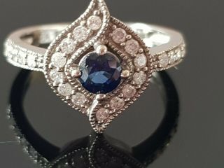 Art Deco 9ct Gold Diamond Ceylon Sapphire Ring Size L