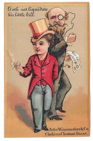 Victorian Trade Card John Wanamaker Clothier Philadelphia Boy W Top Hat Smoking
