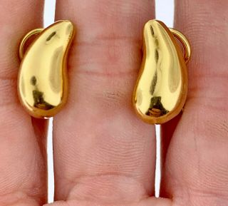 Authentic Tiffany & Co Elsa Peretti 18k Gold Large Bean Post & Clip Earrings