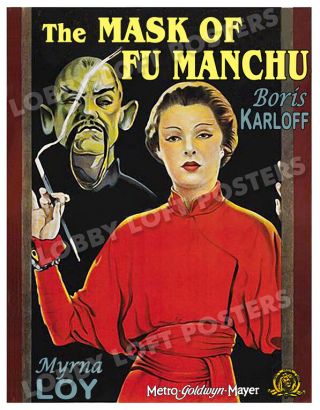 The Mask Of Fu Manchu Lobby Card Poster Os/bel 1932 Boris Karloff Myrna Loy