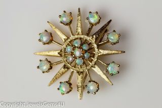Vintage Large 14k Yellow Gold Opal Star Pin Brooch Pendant Estate