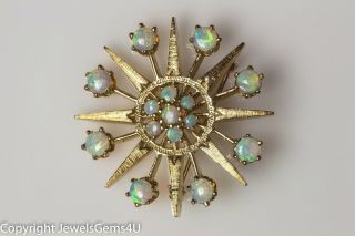 Vintage Large 14K Yellow Gold Opal Star Pin Brooch Pendant Estate 2