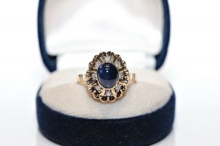 Old Russian 14k Gold Natural Diamond And Sapphire Decorated Ring