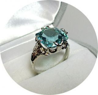 Montana Natural Green Sapphire Ring - 9.  19.  Ct - Vintage 14k White Gold Mtg.