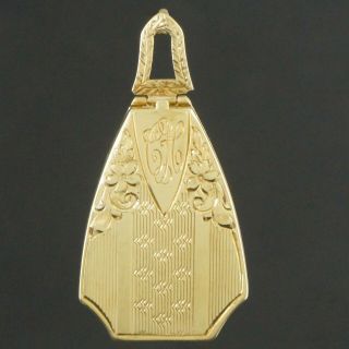 Art Deco,  Solid 14k Yellow Gold,  Floral Engraved Double Display Locket,  Pendant