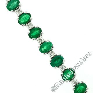 Vintage 14K White Gold 12.  5ctw Oval Emerald & Diamond Line Statement Bracelet 4