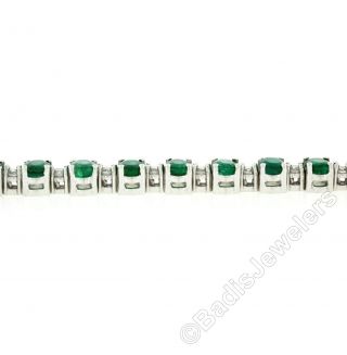 Vintage 14K White Gold 12.  5ctw Oval Emerald & Diamond Line Statement Bracelet 5
