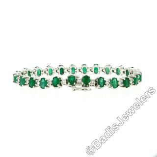 Vintage 14K White Gold 12.  5ctw Oval Emerald & Diamond Line Statement Bracelet 6