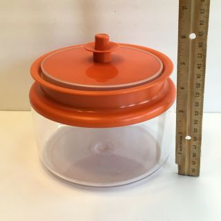 Vtg Tupperware 1.  5 L Push Lid Round Storage Container Canister Clear Orange 1481