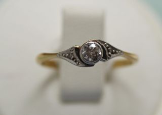 Art Deco English 18k Gold & Platinum Ring With Diamond,  Size - 7 Signed