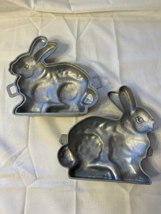 Vintage Cast Aluminum 3 D Easter Bunny/ Rabbit Cake Pan Baking Mold 2 - Piece Set